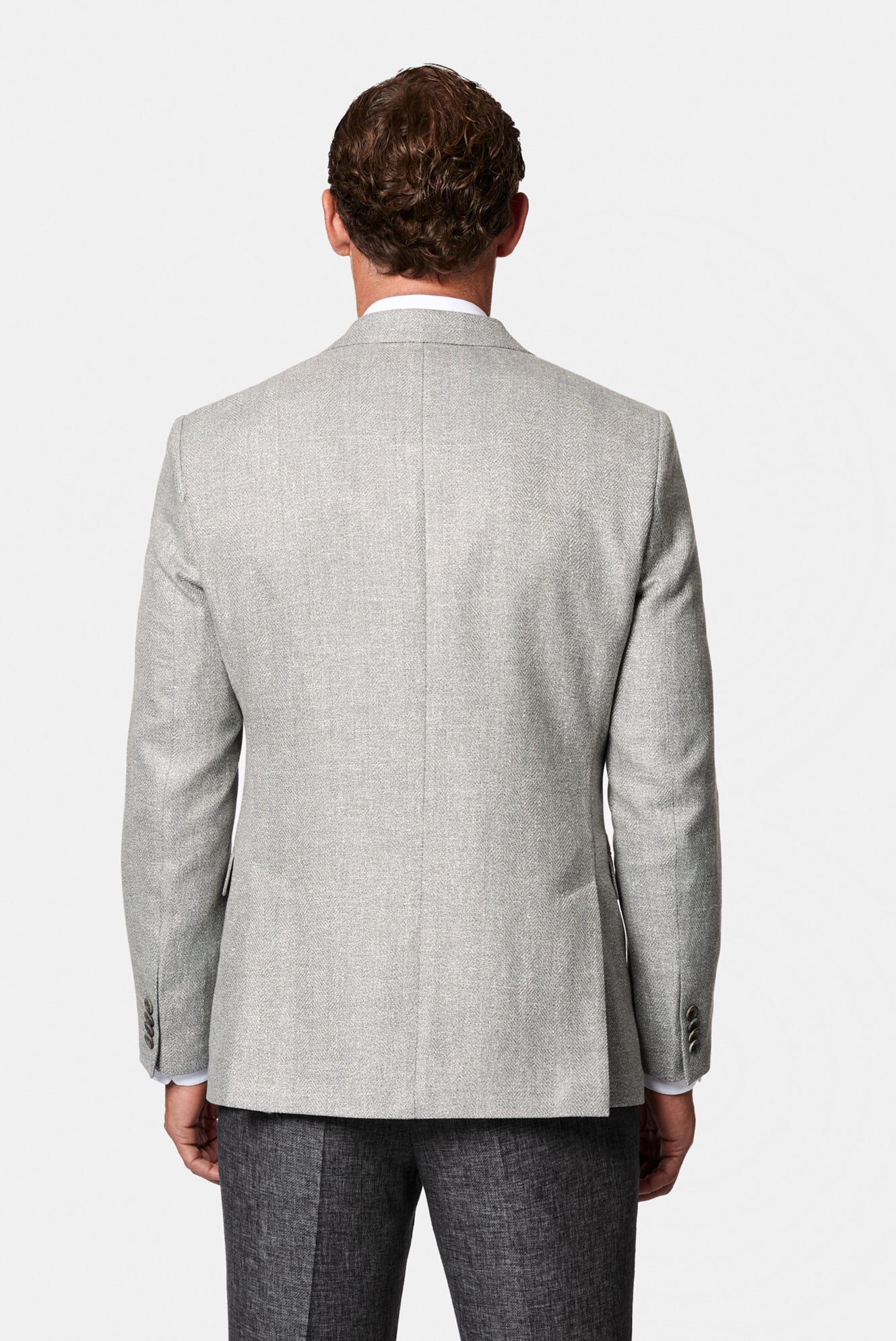 Açık Gri 7 Drop Slim Fit Dar Kesim Keten Karışımlı Desenli Klasik Ceket