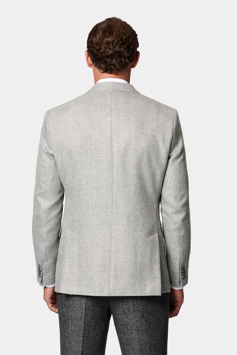 Açık Gri 7 Drop Slim Fit Dar Kesim Keten Karışımlı Desenli Klasik Ceket