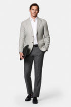 Açık Gri 7 Drop Slim Fit Dar Kesim Keten Karışımlı Desenli Klasik Ceket