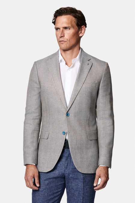 Koyu Mavi  7 Drop Slim Fit Dar Kesim Keten Karışımlı Desenli Klasik Ceket