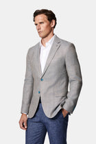 Koyu Mavi  7 Drop Slim Fit Dar Kesim Keten Karışımlı Desenli Klasik Ceket