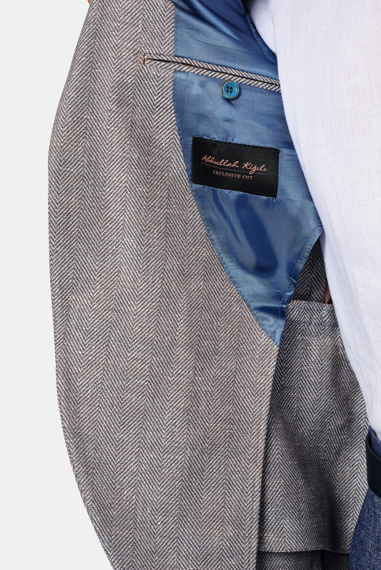 Koyu Mavi  7 Drop Slim Fit Dar Kesim Keten Karışımlı Desenli Klasik Ceket