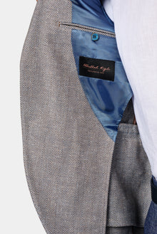 Koyu Mavi  7 Drop Slim Fit Dar Kesim Keten Karışımlı Desenli Klasik Ceket