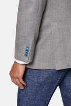 Koyu Mavi  7 Drop Slim Fit Dar Kesim Keten Karışımlı Desenli Klasik Ceket