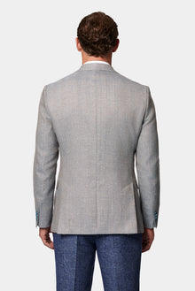 Koyu Mavi  7 Drop Slim Fit Dar Kesim Keten Karışımlı Desenli Klasik Ceket