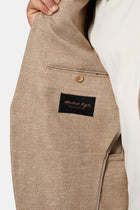 Açık Bej 7 Drop Slim Fit Dar Kesim Keten Karışımlı Desenli Astarsız Klasik Ceket