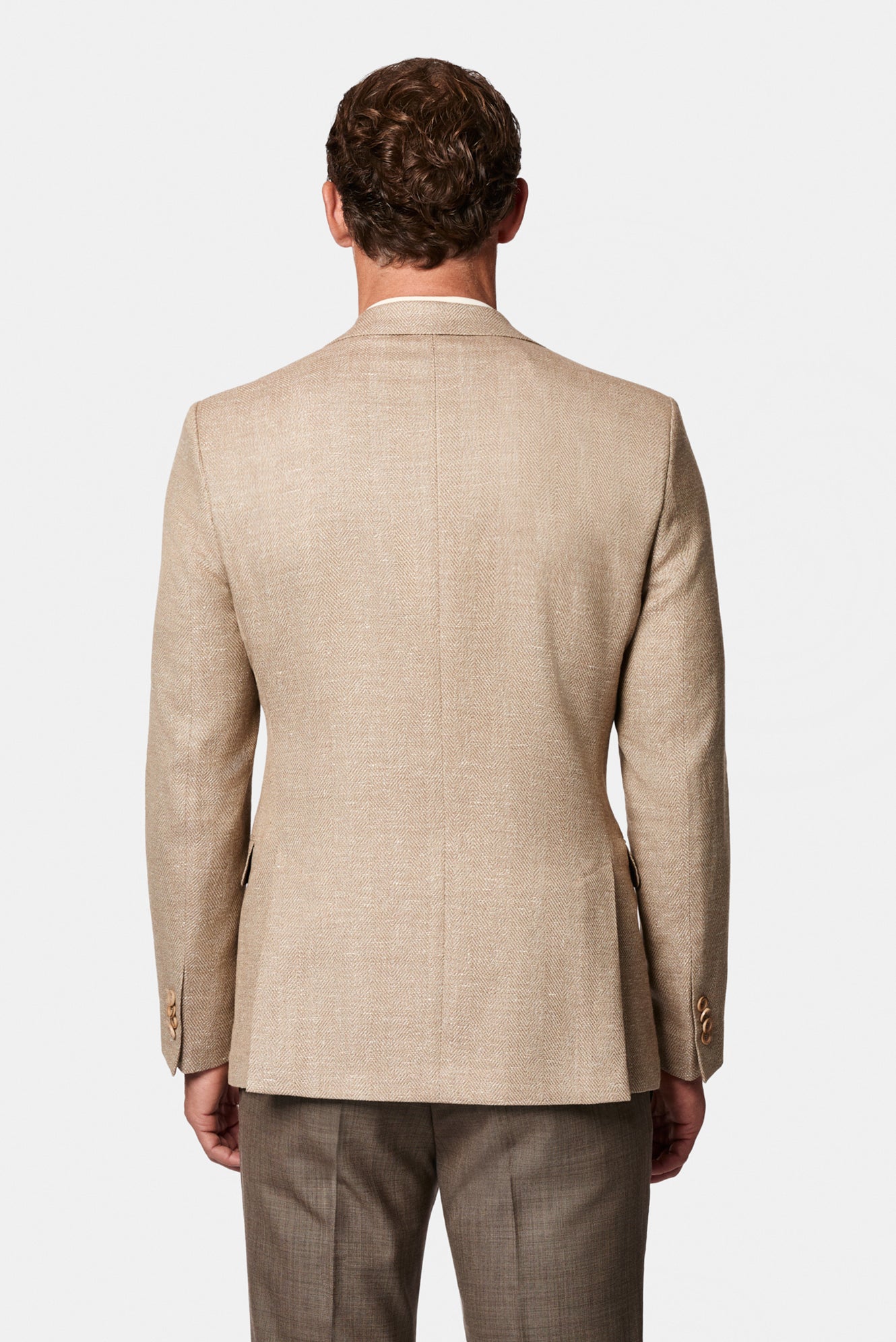 Açık Bej 7 Drop Slim Fit Dar Kesim Keten Karışımlı Desenli Astarsız Klasik Ceket
