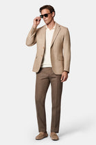 Açık Bej 7 Drop Slim Fit Dar Kesim Keten Karışımlı Desenli Astarsız Klasik Ceket