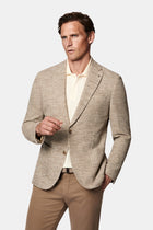Orta Bej 7 Drop Slim Fit Dar Kesim Keten Karışımlı İtalyan Spor Ceket