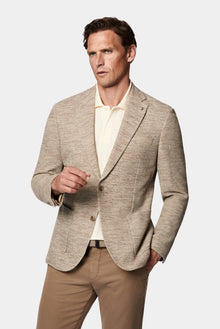 Orta Bej 7 Drop Slim Fit Dar Kesim Keten Karışımlı İtalyan Spor Ceket