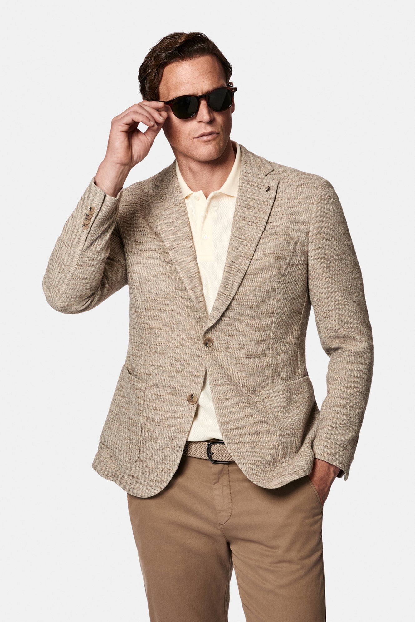 Orta Bej 7 Drop Slim Fit Dar Kesim Keten Karışımlı İtalyan Spor Ceket