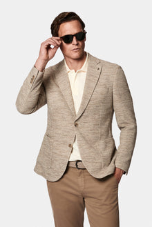 Orta Bej 7 Drop Slim Fit Dar Kesim Keten Karışımlı İtalyan Spor Ceket