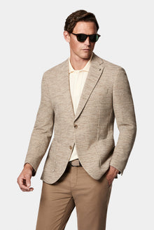 Orta Bej 7 Drop Slim Fit Dar Kesim Keten Karışımlı İtalyan Spor Ceket