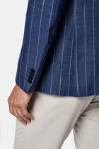 Orta Lacivert 7 Drop Slim Fit Dar Kesim %100 Keten Çizgili İtalyan Ceket