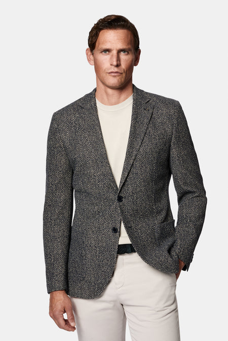Koyu Lacivert 7 Drop Slim Fit Dar Kesim Mono Yaka Pamuk Karışımlı Desenli Spor Astarsız İtalyan Ceket