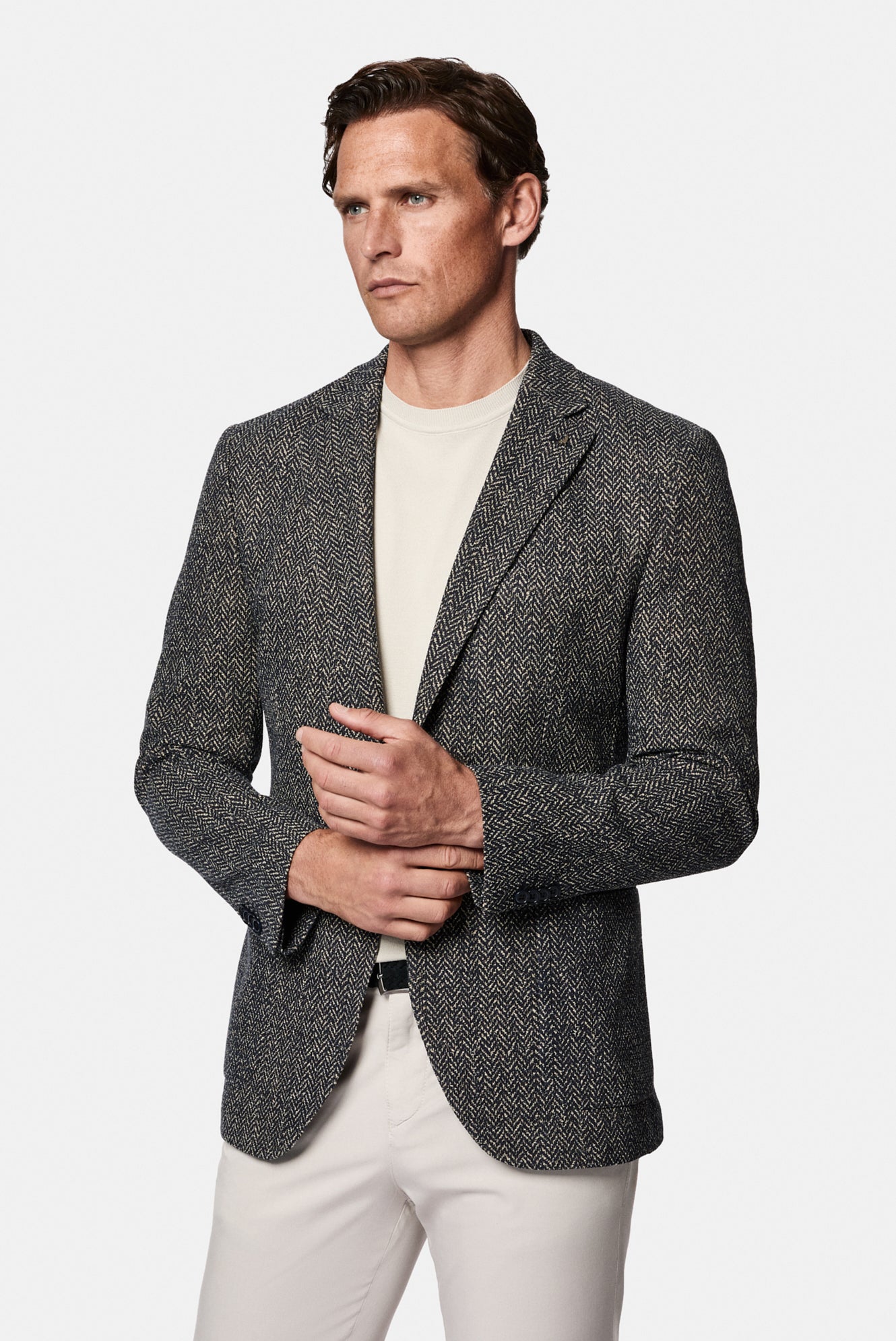Koyu Lacivert 7 Drop Slim Fit Dar Kesim Mono Yaka Pamuk Karışımlı Desenli Spor Astarsız İtalyan Ceket