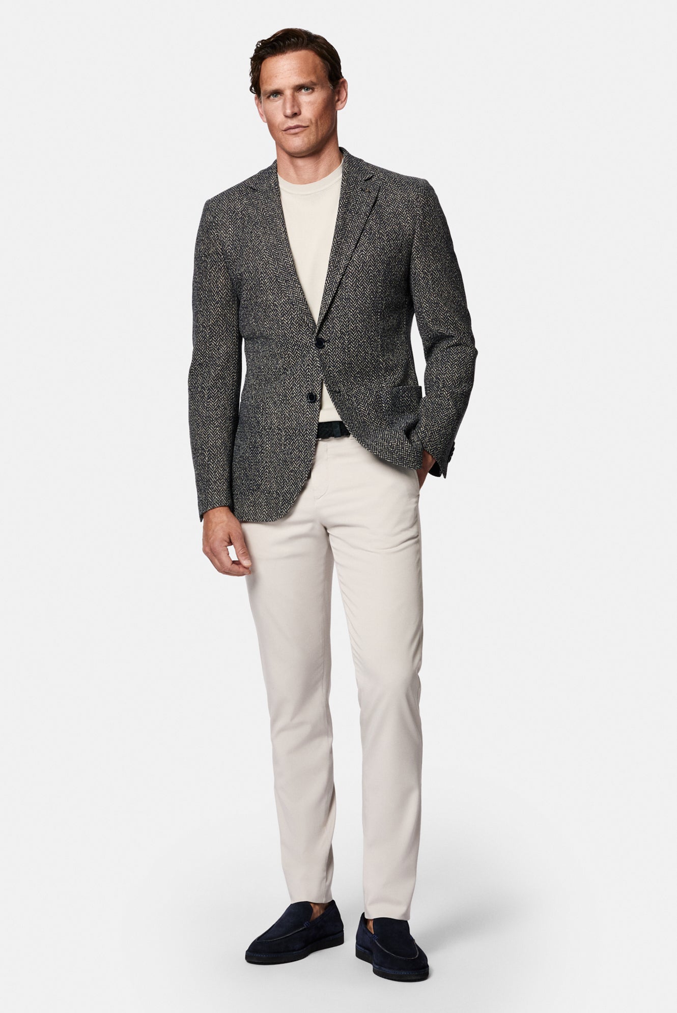 Koyu Lacivert 7 Drop Slim Fit Dar Kesim Mono Yaka Pamuk Karışımlı Desenli Spor Astarsız İtalyan Ceket