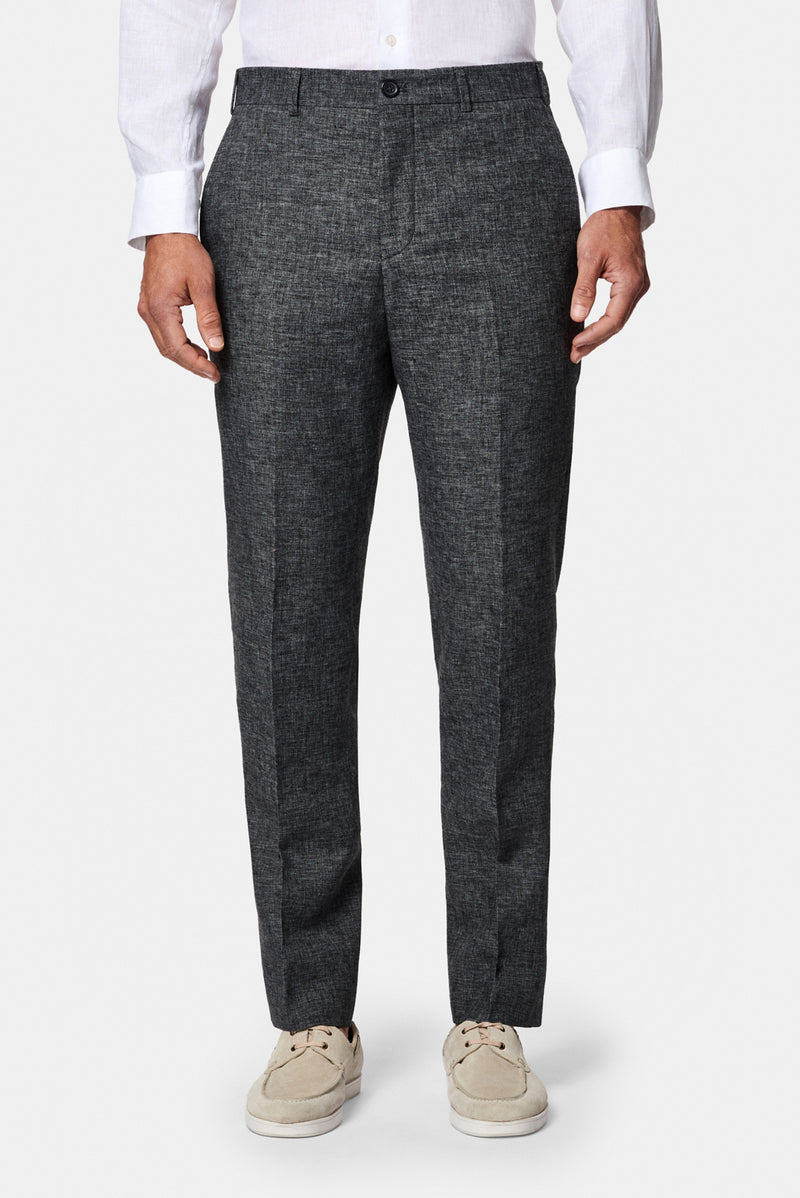 Orta Füme 6 Drop Regular Fit Standart Kesim Keten Karışımlı Pileli Klasik Kumaş Pantolon