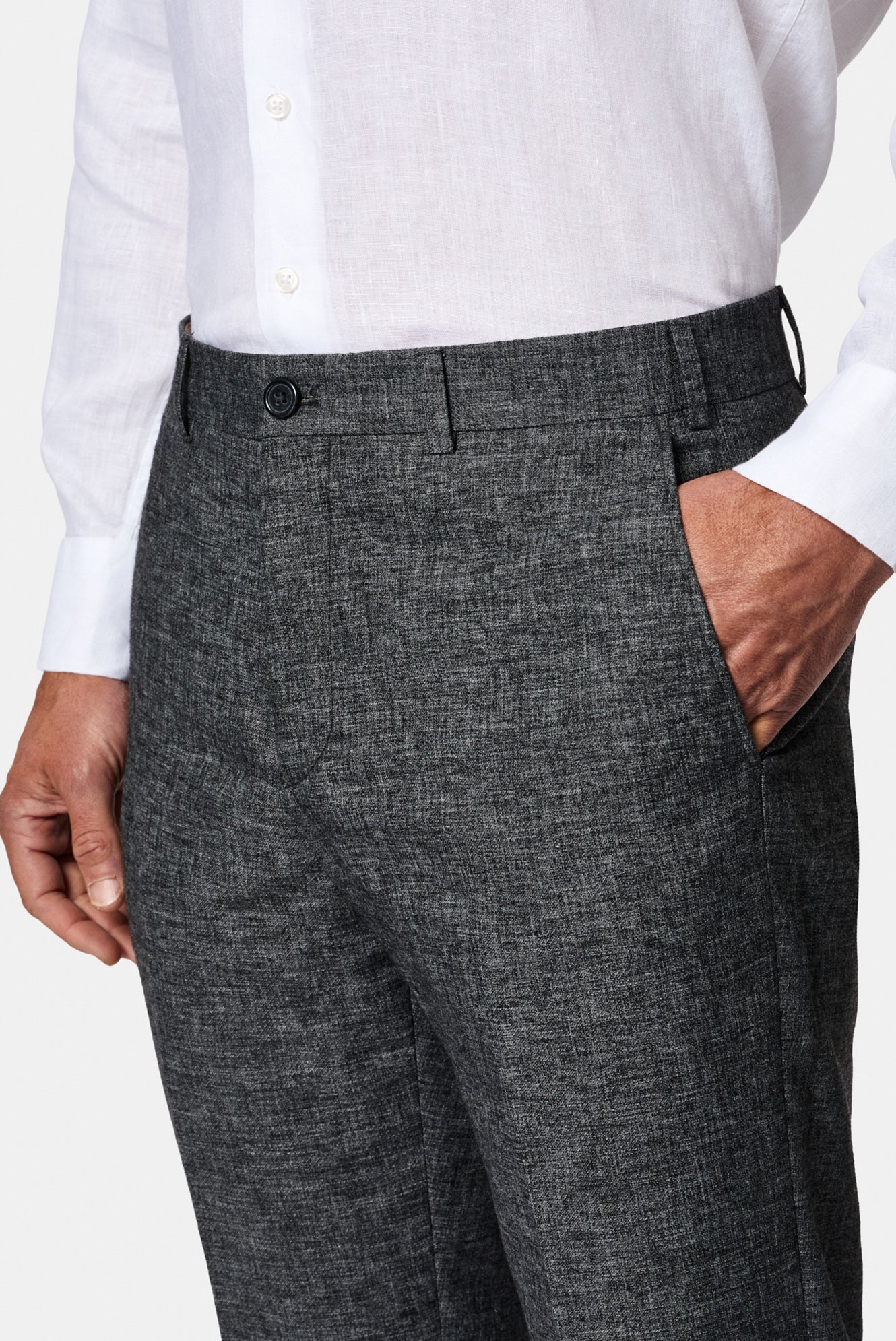 Orta Füme 6 Drop Regular Fit Standart Kesim Keten Karışımlı Pileli Klasik Kumaş Pantolon