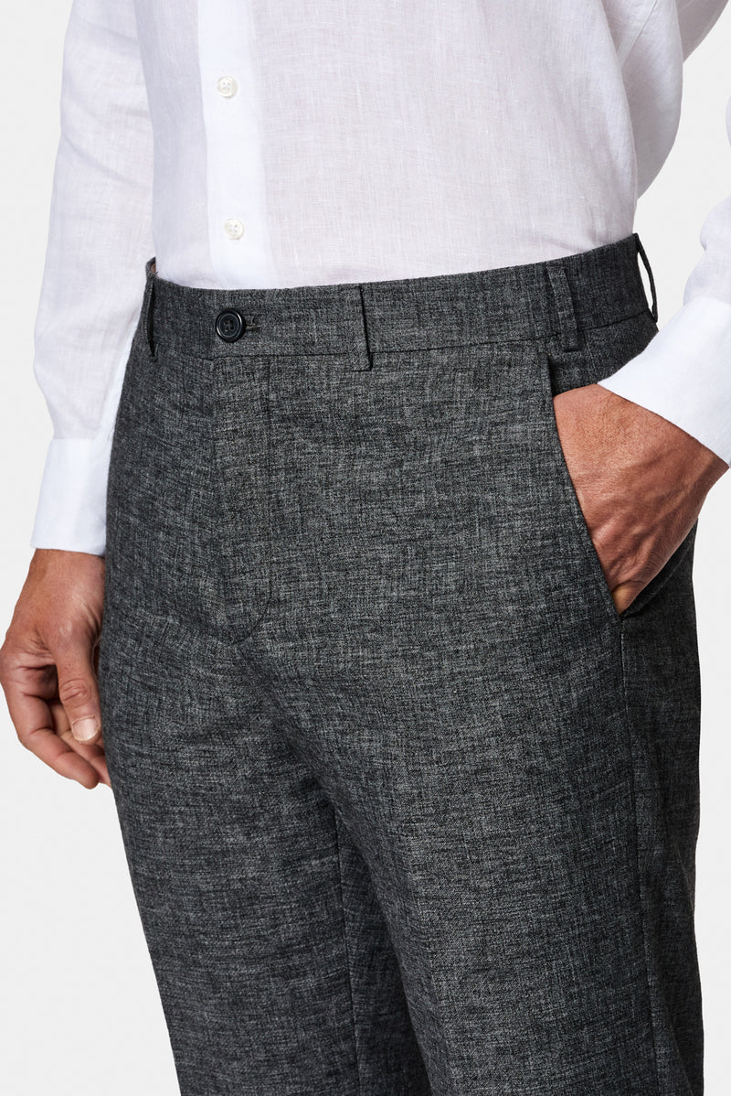 Orta Füme 6 Drop Regular Fit Standart Kesim Keten Karışımlı Pileli Klasik Kumaş Pantolon