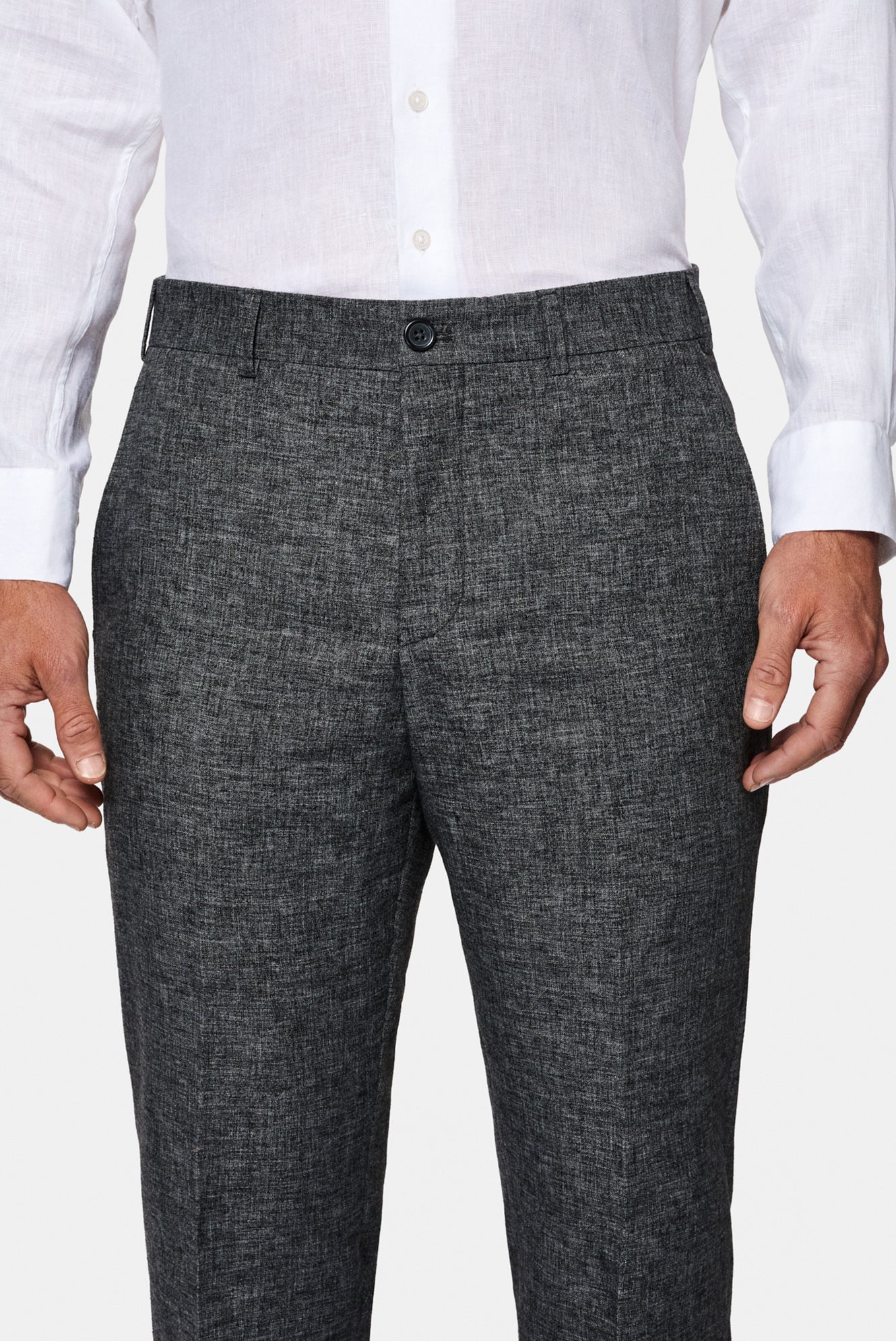 Orta Füme 6 Drop Regular Fit Standart Kesim Keten Karışımlı Pileli Klasik Kumaş Pantolon