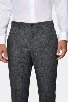 Orta Füme 6 Drop Regular Fit Standart Kesim Keten Karışımlı Pileli Klasik Kumaş Pantolon