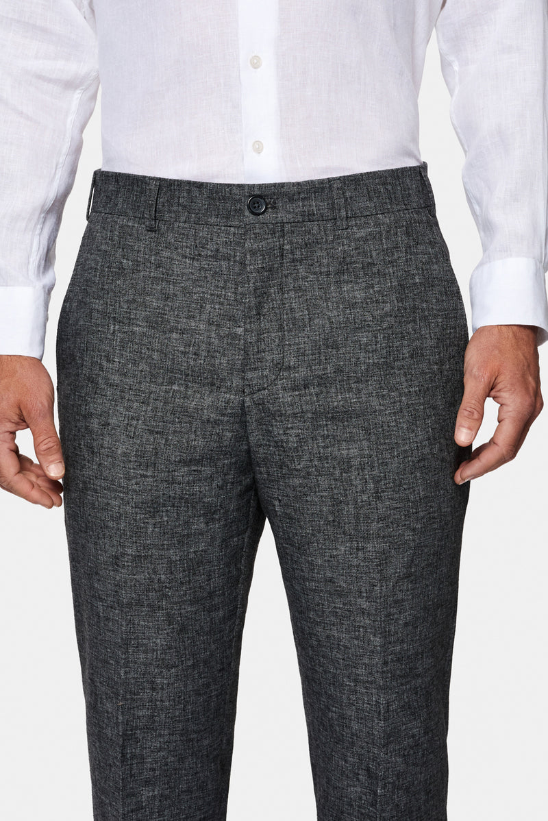 Orta Füme 6 Drop Regular Fit Standart Kesim Keten Karışımlı Pileli Klasik Kumaş Pantolon