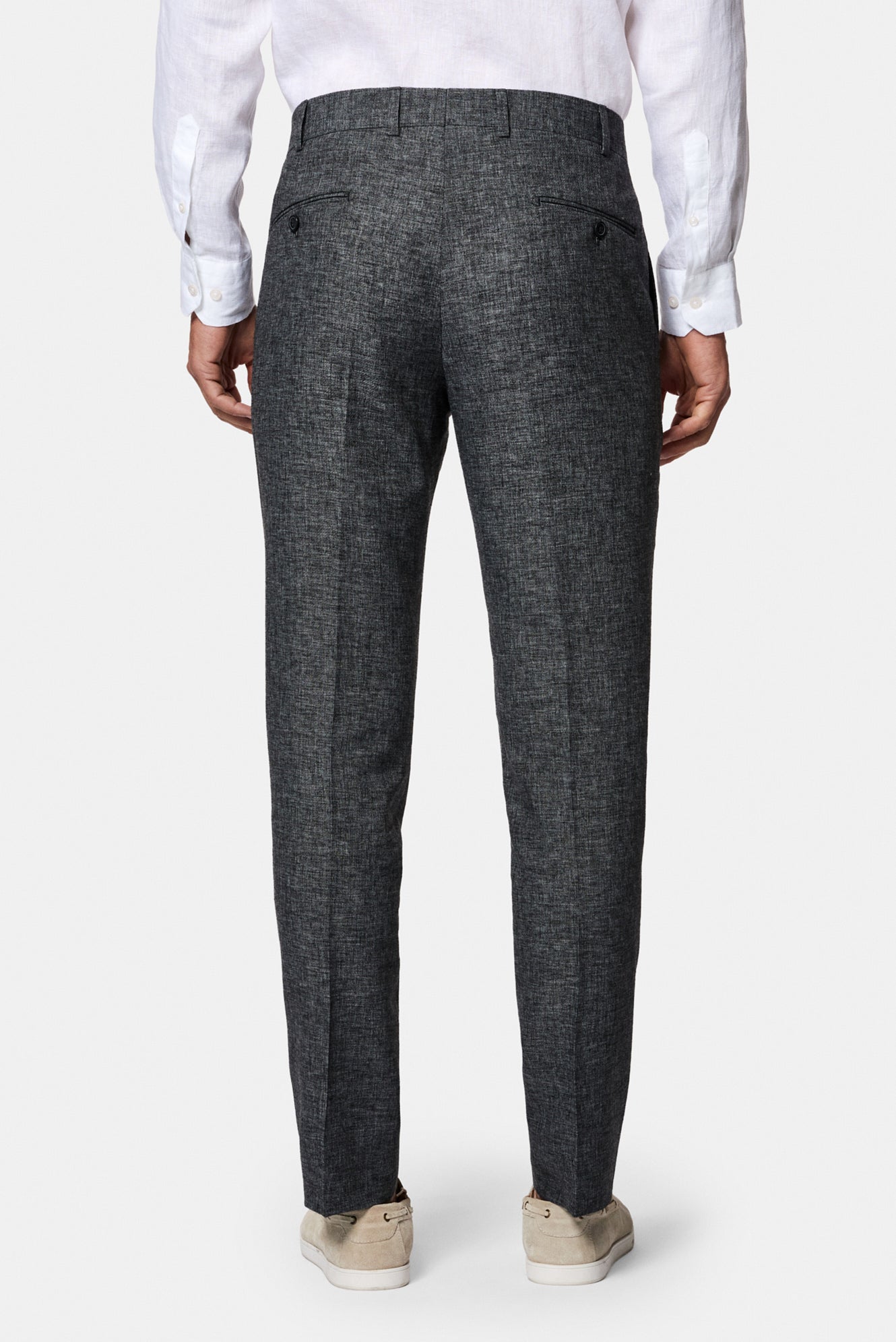 Orta Füme 6 Drop Regular Fit Standart Kesim Keten Karışımlı Pileli Klasik Kumaş Pantolon