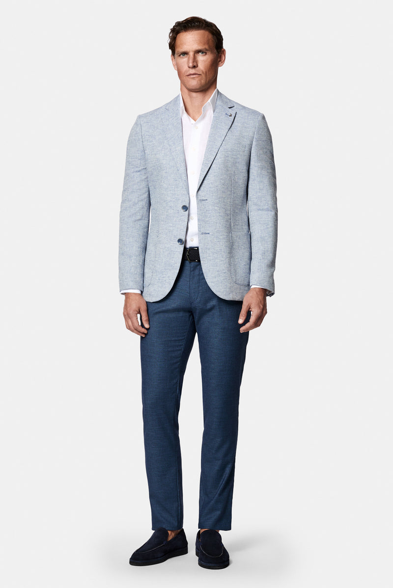 Koyu Lacivert 7 Drop Slim Fit Dar Kesim Ketenli Düz Chino/Kanvas Pantolon