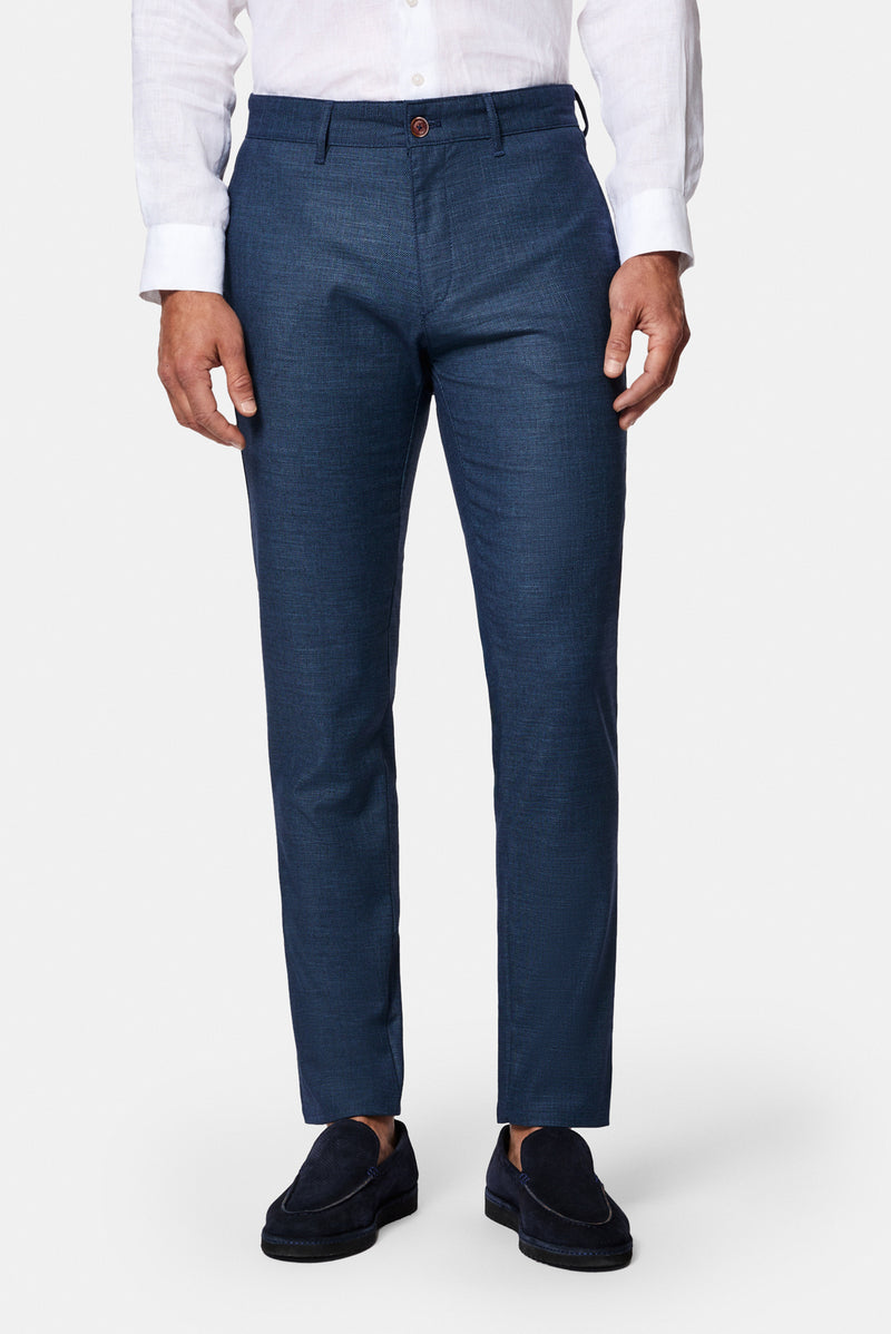Koyu Lacivert 7 Drop Slim Fit Dar Kesim Ketenli Düz Chino/Kanvas Pantolon