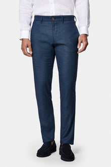 Koyu Lacivert 7 Drop Slim Fit Dar Kesim Ketenli Düz Chino/Kanvas Pantolon