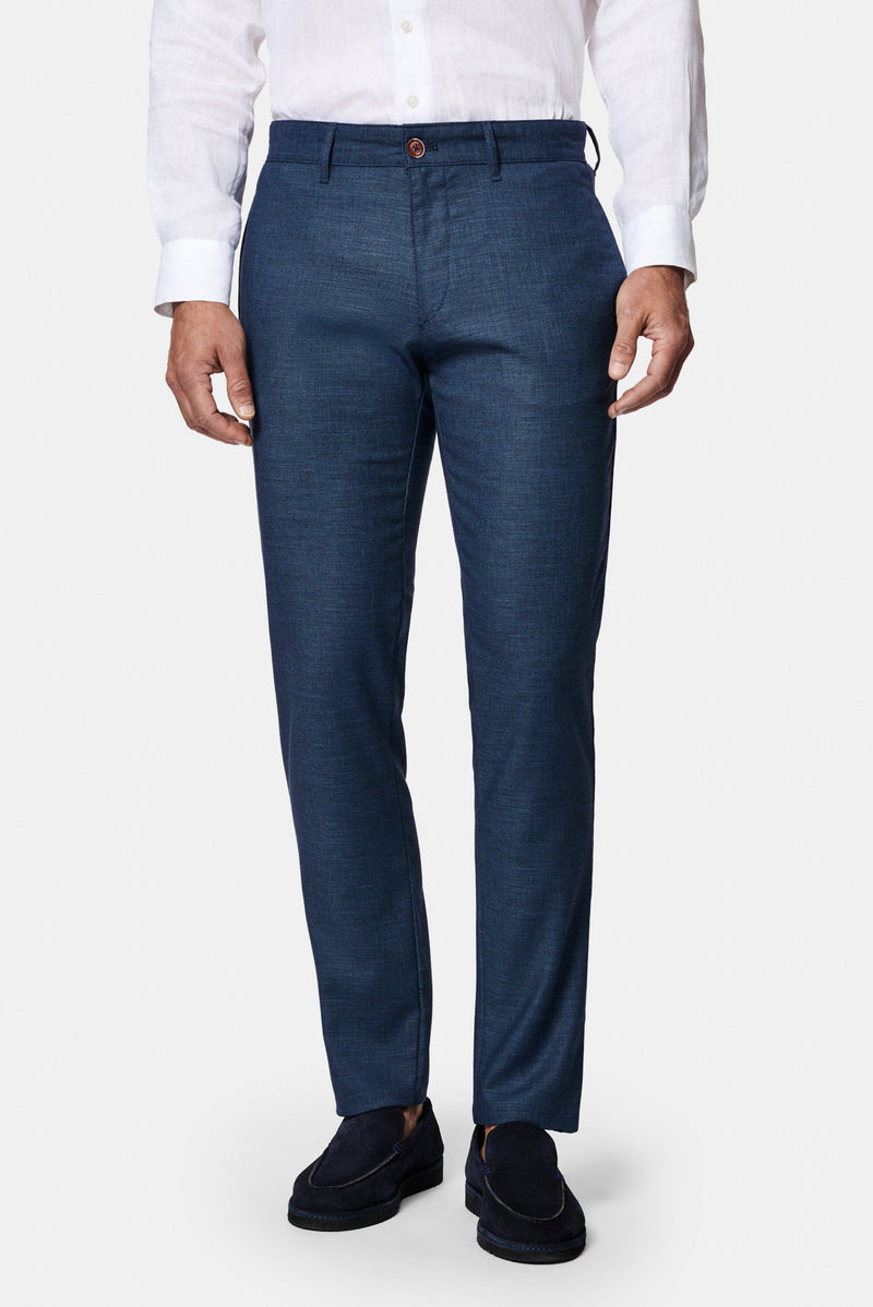 Koyu Lacivert 7 Drop Slim Fit Dar Kesim Ketenli Düz Chino/Kanvas Pantolon