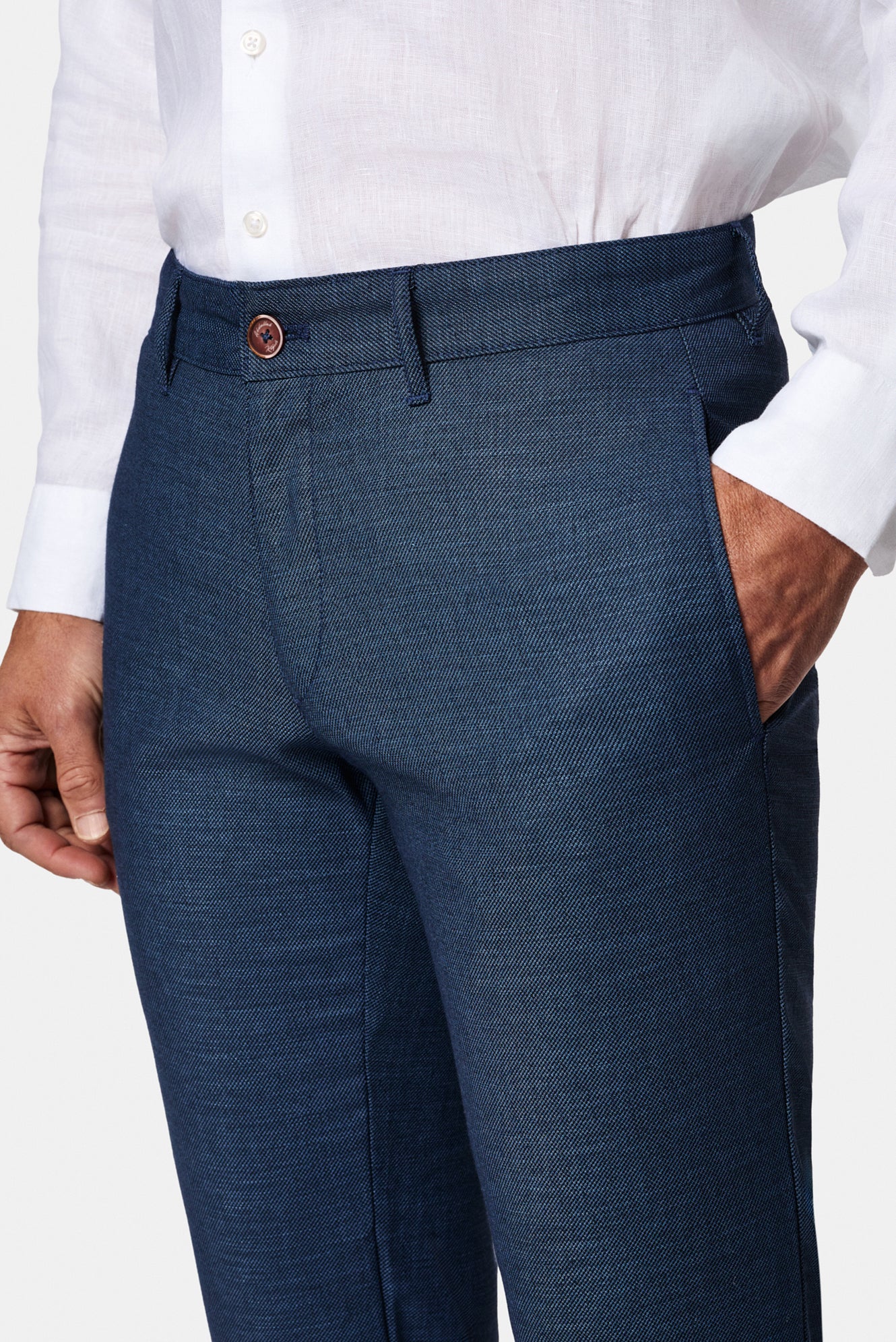 Koyu Lacivert 7 Drop Slim Fit Dar Kesim Ketenli Düz Chino/Kanvas Pantolon