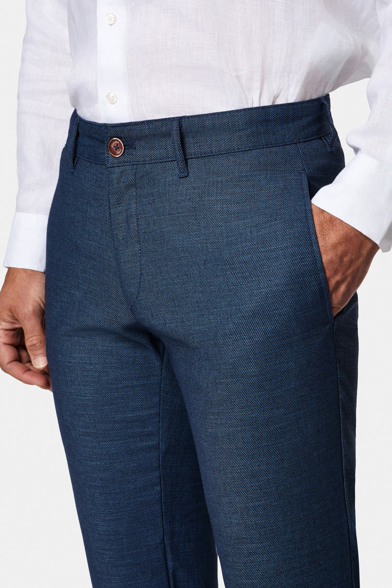 Koyu Lacivert 7 Drop Slim Fit Dar Kesim Ketenli Düz Chino/Kanvas Pantolon