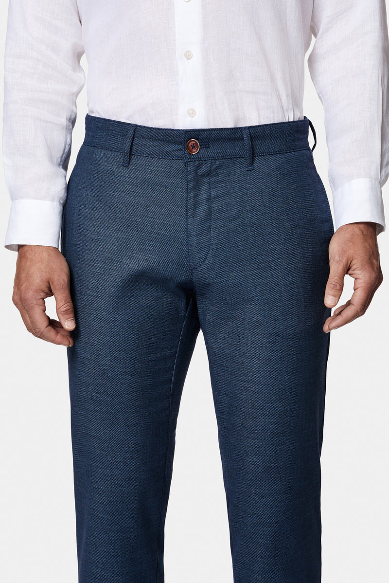 Koyu Lacivert 7 Drop Slim Fit Dar Kesim Ketenli Düz Chino/Kanvas Pantolon