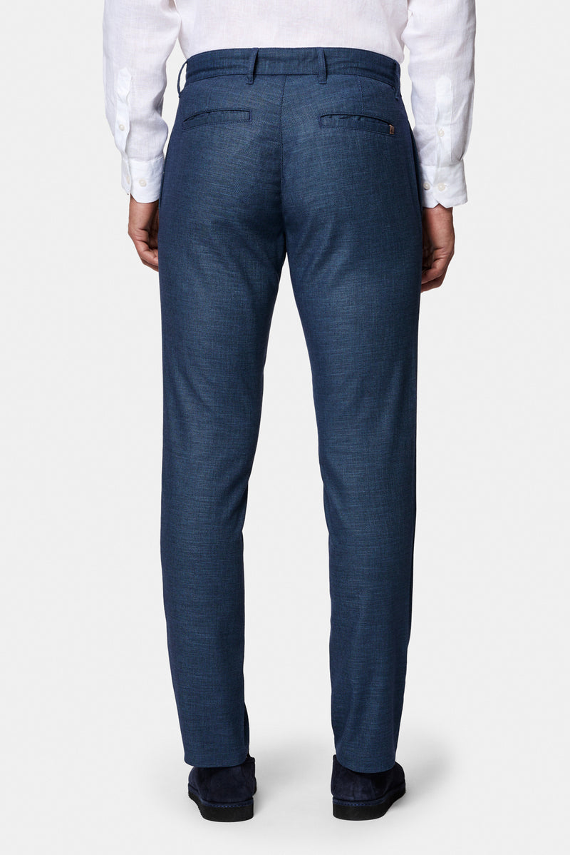 Koyu Lacivert 7 Drop Slim Fit Dar Kesim Ketenli Düz Chino/Kanvas Pantolon