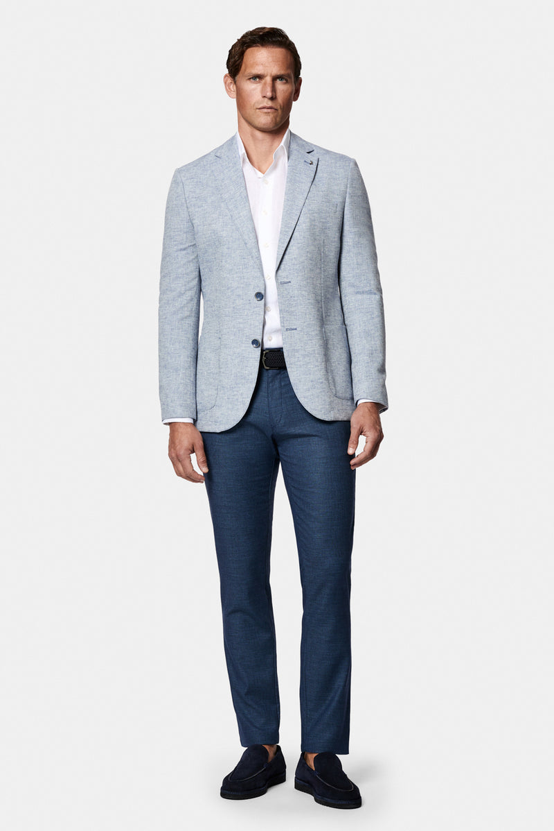 Koyu Lacivert 7 Drop Slim Fit Dar Kesim Ketenli Düz Chino/Kanvas Pantolon