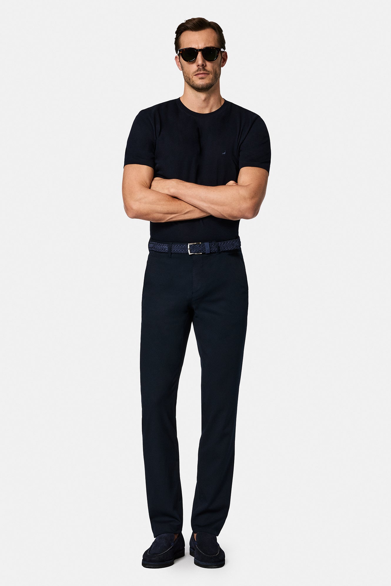 Koyu Lacivert Slim Fit Dar Kesim Modal Kar???ml? Yandan Cep Kanvas / Chino Pantolon-Abdullah Ki??l?