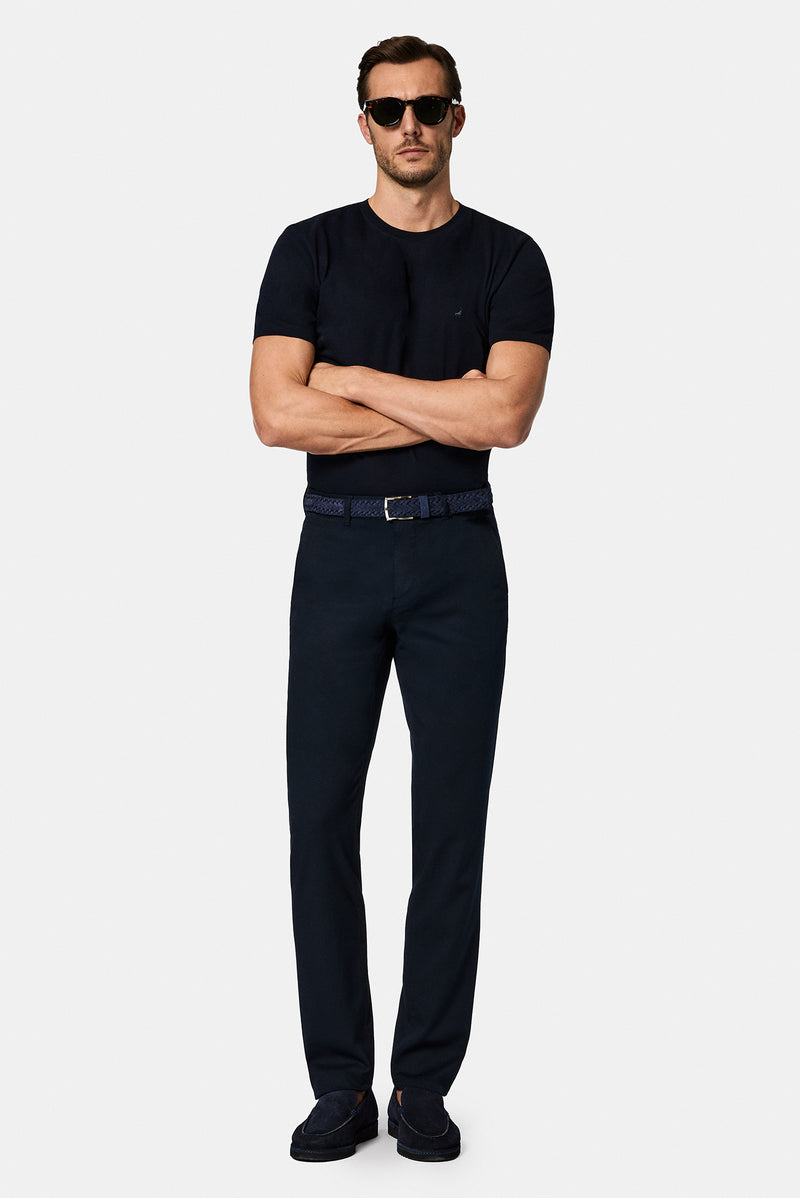 Koyu Lacivert 7 Drop Slim Fit Dar Kesim Modal Kar???ml? Yandan Cep Kanvas / Chino Pantolon-Abdullah Ki??l?