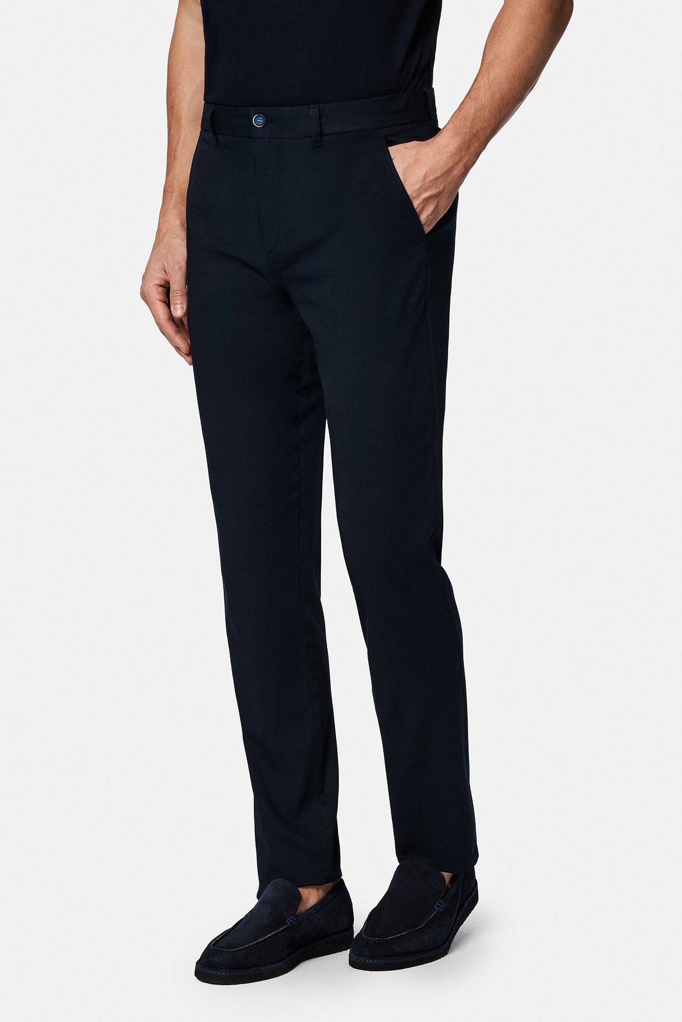 Koyu Lacivert Slim Fit Dar Kesim Modal Kar???ml? Yandan Cep Kanvas / Chino Pantolon-Abdullah Ki??l?