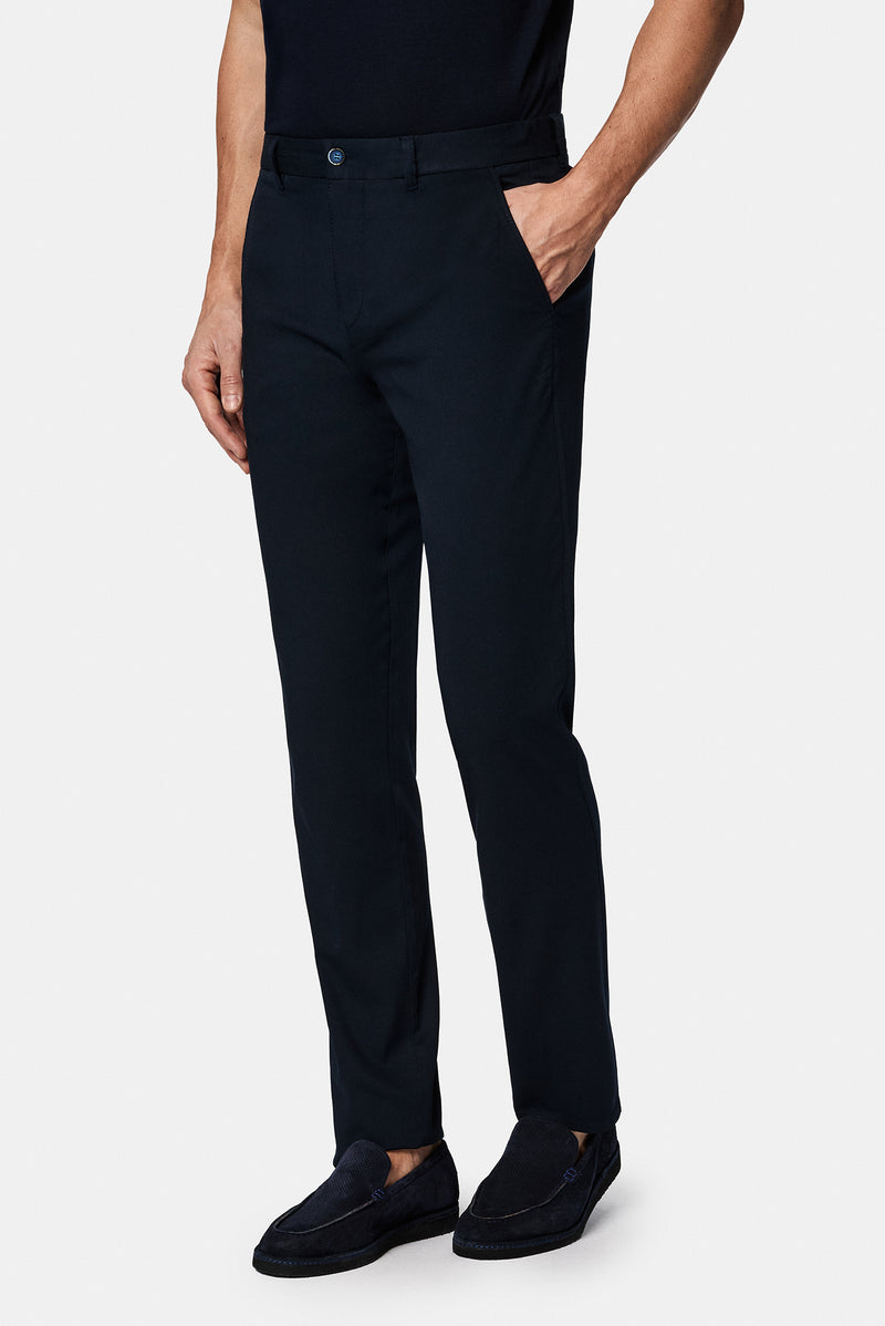 Koyu Lacivert 7 Drop Slim Fit Dar Kesim Modal Kar???ml? Yandan Cep Kanvas / Chino Pantolon-Abdullah Ki??l?