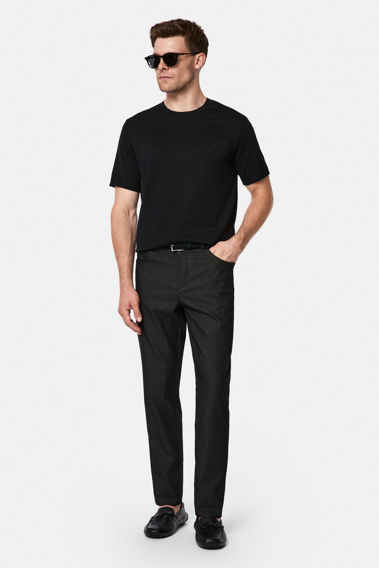 Siyah Regular Fit Standart Kesim Lyocell Karışımlı 5 Cep Kanvas / Chino Pantolon