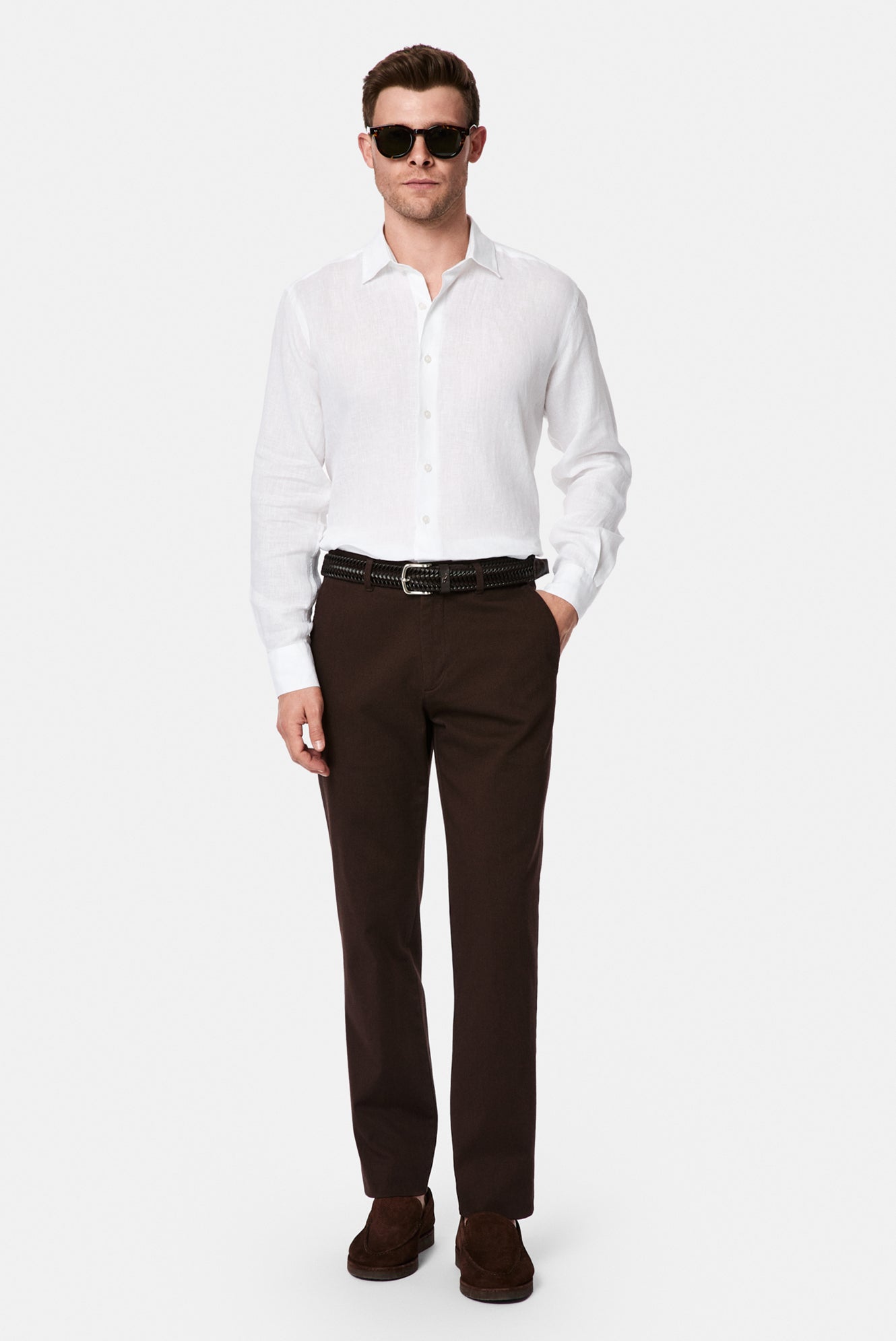 Orta Kahve Regular Fit Standart Kesim Yan Cepli Pamuklu Likralı Kanvas / Chino Pantolon