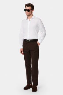 Orta Kahve Regular Fit Standart Kesim Yan Cepli Pamuklu Likralı Kanvas / Chino Pantolon