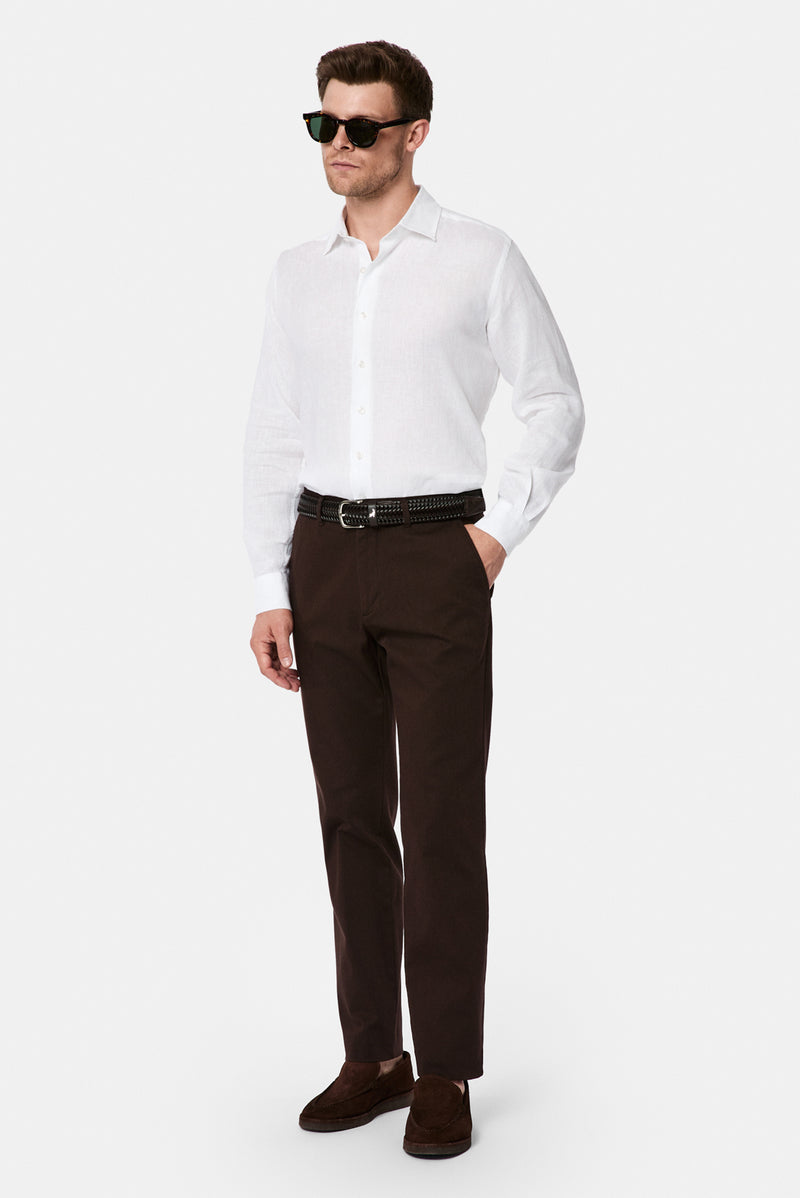 Orta Kahve Regular Fit Standart Kesim Yan Cepli Pamuklu Likralı Kanvas / Chino Pantolon