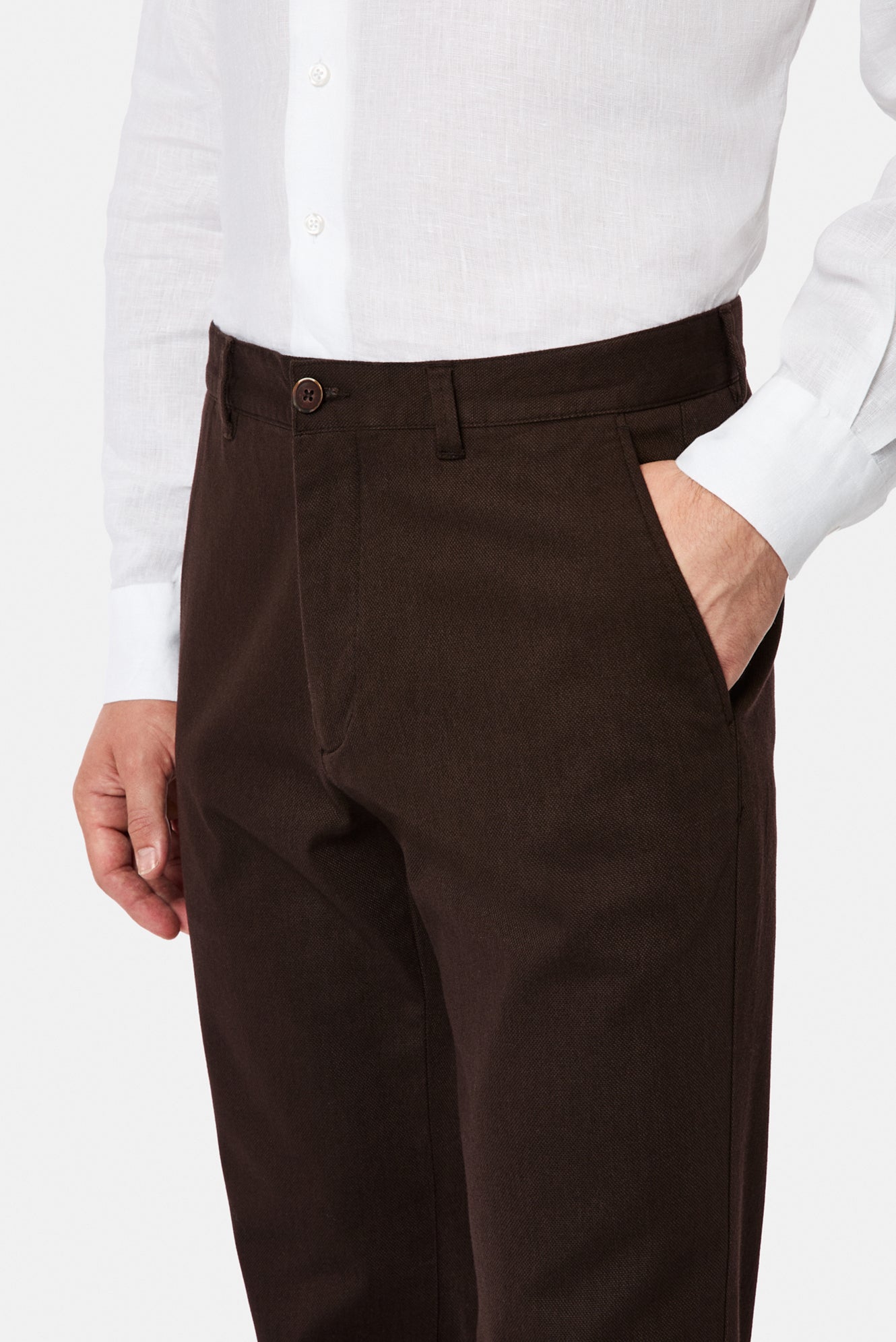 Orta Kahve Regular Fit Standart Kesim Yan Cepli Pamuklu Likralı Kanvas / Chino Pantolon