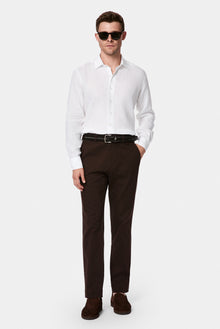 Orta Kahve Regular Fit Standart Kesim Yan Cepli Pamuklu Likralı Kanvas / Chino Pantolon
