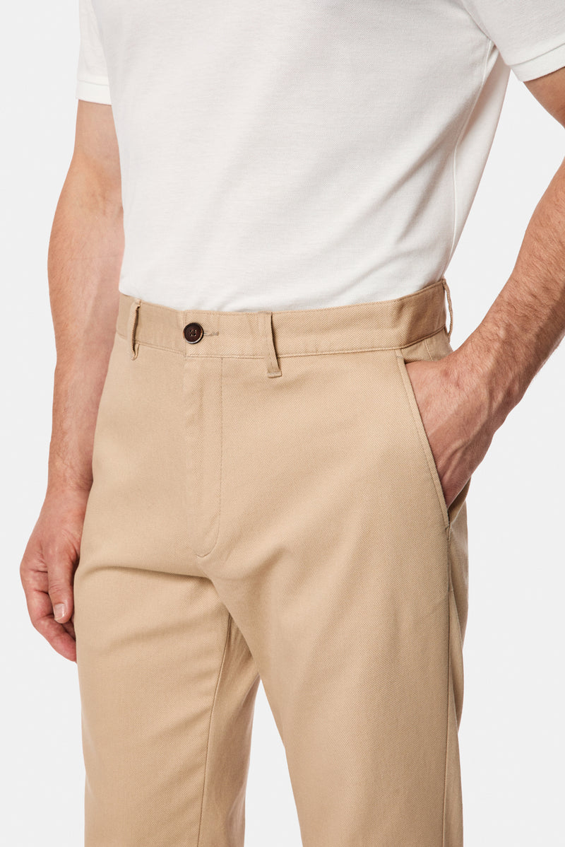 Orta Bej Regular Fit Standart Kesim Yan Cepli Pamuklu Likralı Kanvas / Chino Pantolon