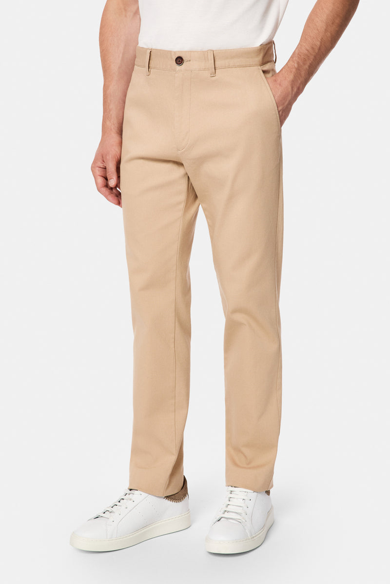 Orta Bej Regular Fit Standart Kesim Yan Cepli Pamuklu Likralı Kanvas / Chino Pantolon