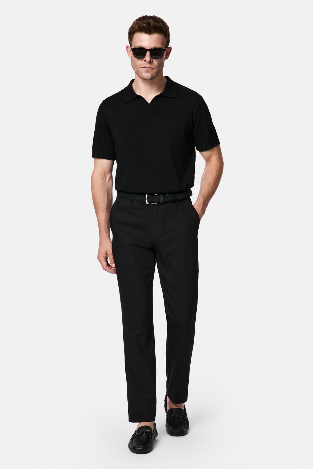 Siyah Regular Fit Standart Kesim Yan Cepli Pamuklu Likralı Kanvas / Chino Pantolon